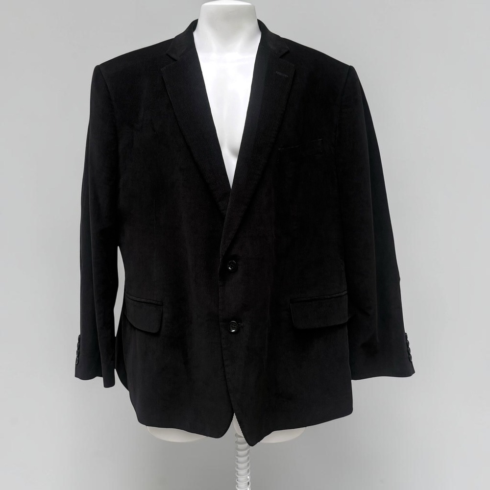 Stafford Blazer 52 Short Black Corduroy Elbow Patch Classic Fit Double Vent
